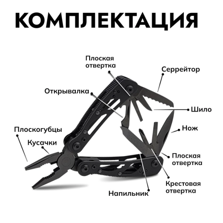 Мультитул Ganzo G104SBEx (10 в 1) черный мини (Вскрытая, поврежден. упаковка)