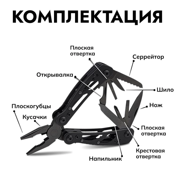 Мультитул Ganzo G104SBEx (10 в 1) черный мини (Вскрытая, поврежден. упаковка)