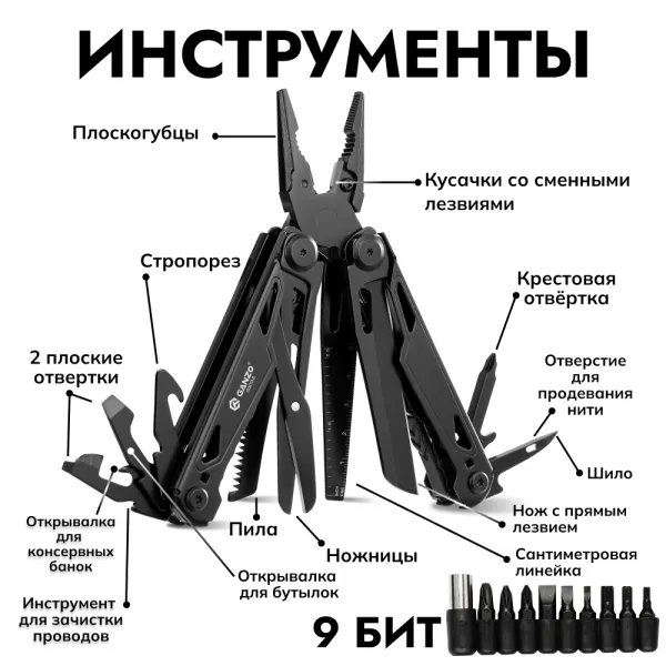 Мультитул Ganzo G303-B (24 в 1) черный с полноразмерными ножницами Мультитул Ganzo G303-B (24 в 1) черный с полноразмерными ножницами