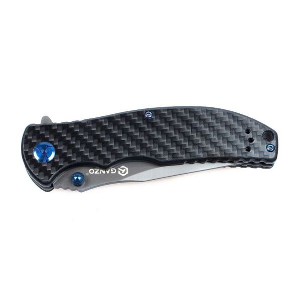 Уцененный товар Нож Ganzo G7513 карбон, G7513-CF(Состояние 4+. Полн. комплект. Для выброса клинка и фиксации с помощью флиппера, требуется взмах кисти)
